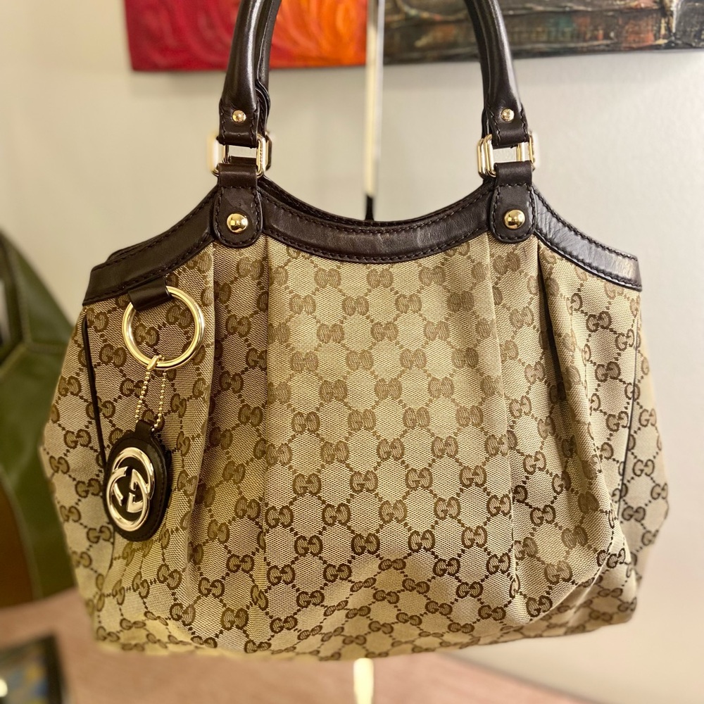 Gucci Beige and Brown Sukey Handbag